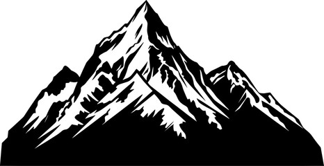 Mountain silhouette - vector icon. Rocky peaks. Mountains ranges. Black and white mountain icon. AI generated illustration.