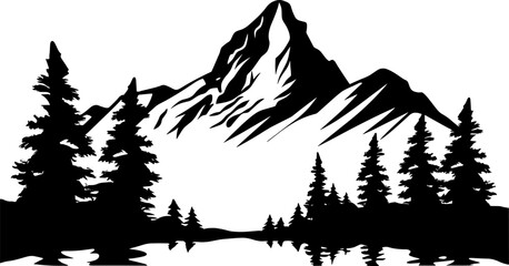 Mountain Forest Tree Landscape Silhouette Vector. AI generated illustration.