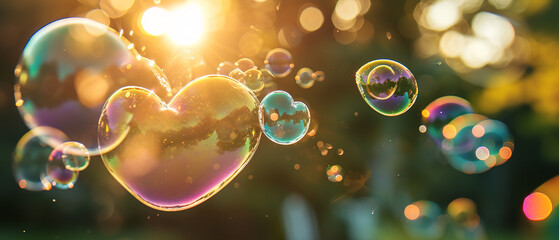 Photo of heart shaped soap bubbles