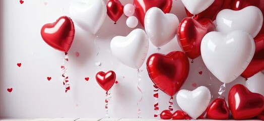 white pink red heart shaped confetti heart shaped balloons