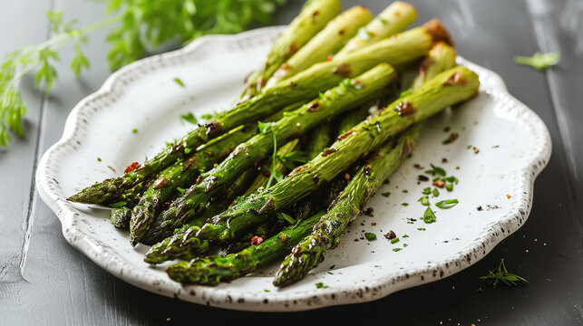 Roasted Asparagus, with empty copy space, food advertising, professional food photography	