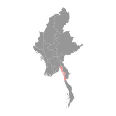 Mon region map, administrative division of Myanmar. Vector illustration.
