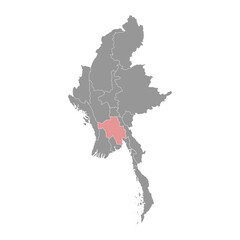 Bago region map, administrative division of Myanmar. Vector illustration.