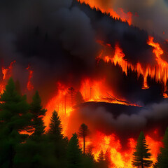 Fototapeta na wymiar Large forest fire, AI-generatet