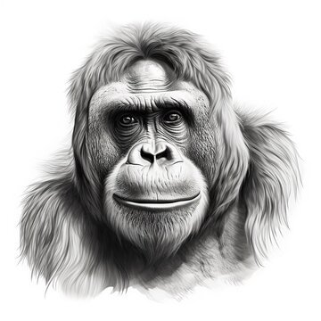 Monkey portrait isolated on white background. Hand-drawn illustration.AI.
