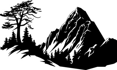 Mountain Forest Tree Landscape Silhouette Vector. AI generated illustration.