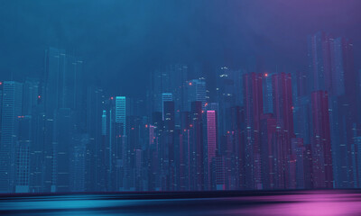 3D realistic technology digital cyberpunk podium display neon lighting with glow neon colors lines with lighting effect perspective on dark blue background . 5G network high speed internet wireless