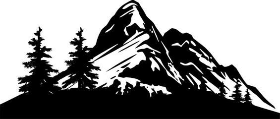 Mountain Forest Tree Landscape Silhouette Vector. AI generated illustration.