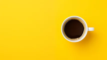  Top view of expresso coffee cup on yellow background © Yellow