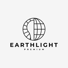 EARTH LIGHT BULB TIME SHINE LINE OUTLINE LOGO VECTOR ICON ILLUSTRATION