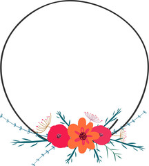 Geometric frame with floral illustration on transparent background.