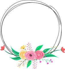 Geometric frame with floral illustration on transparent background.