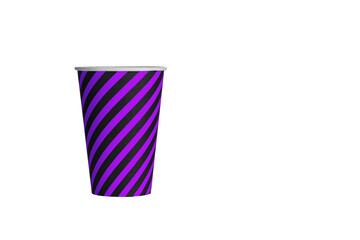 purple striped cardboard glass on isolated white background close up