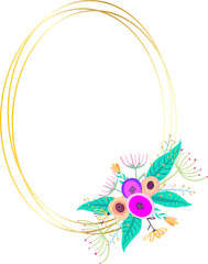 Geometric frame with floral illustration on transparent background.