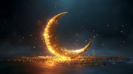 Obraz na płótnie Canvas Crescent moon with glowing lights on dark background. 3D rendering