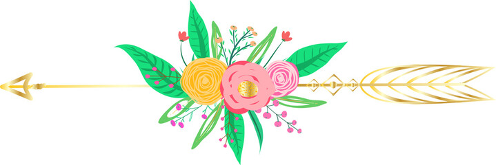 Floral elements decorative illustration on transparent background.