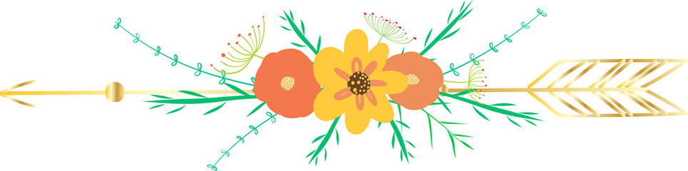Floral elements decorative illustration on transparent background.