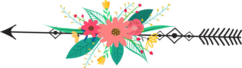 Floral elements decorative illustration on transparent background.