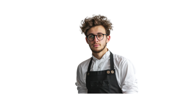 young barista Alone in the studio Transparent background.png - Powered by Adobe