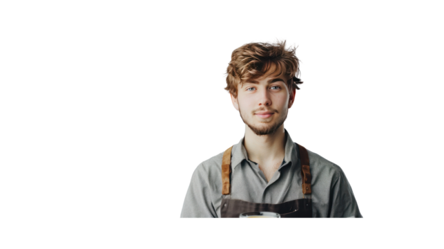 young barista Alone in the studio Transparent background.png - Powered by Adobe