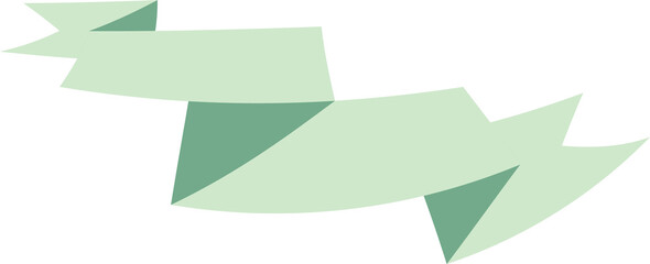 Green ribbons banner illustration on transparent background.