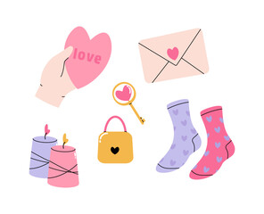Valentine's Day decor. Love, candles, socks.