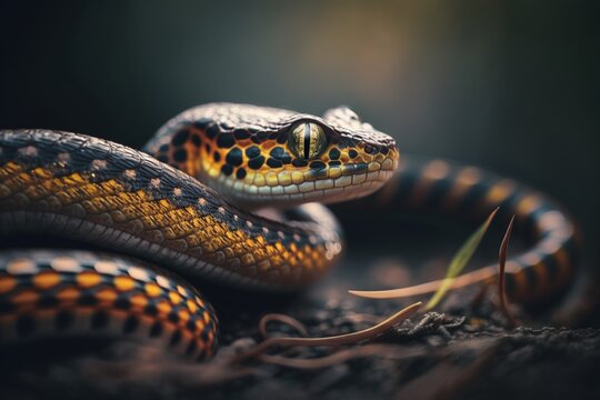 Serpentine Elegance: A Mesmerizing Close-Up of a Snake, Showcasing Nature's Grace and Intricate Patterns. Images of Reptilian Beauty and Breathtaking Details.