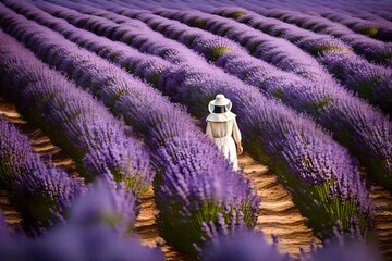 lavender field in region and a flower collector 