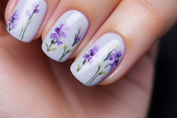 Fingernails with purple flower nail art design