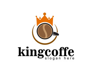 a combination of cup coffe and crown logo design template