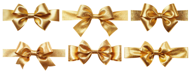 Set of golden ribbons and bows, cut out