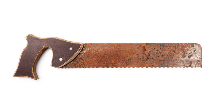 Vintage hand saw isolated on white background.