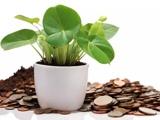 Fototapeta na wymiar plant growing from coins