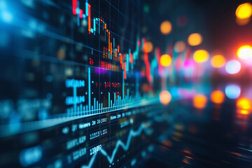 Close up of stock market growth and investment concept in background of abstract dark blurred. - obrazy, fototapety, plakaty