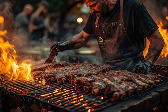 Gaucho cooking the meat on the fire, making the barbecue on the coals, Photos and menus of cafes and restaurants, Magazines