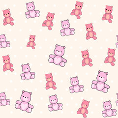 Obraz premium Cute cartoon little funny reddy bears toys seamless pattern. Kawaii style. Vector illustration t-shirt print for kids