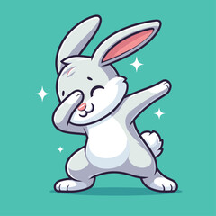 Rabbit dabbing pose cartoon illustration flat background