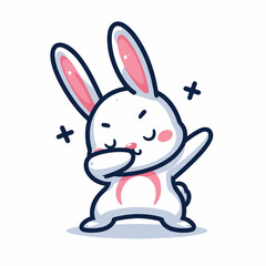 Obraz na płótnie Canvas Rabbit dabbing pose cartoon illustration flat background