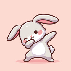 Rabbit dabbing pose cartoon illustration flat background