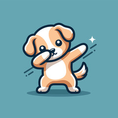 Dog dabbing pose cartoon illustration flat background