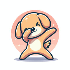 Dog dabbing pose cartoon illustration flat background