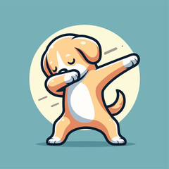 Dog dabbing pose cartoon illustration flat background