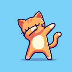 Cat dabbing pose cartoon illustration flat background