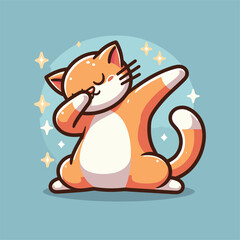 Cat dabbing pose cartoon illustration flat background