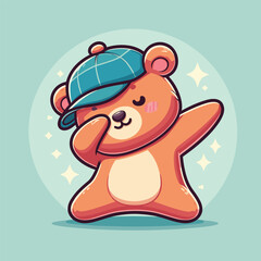 Bear dabbing pose cartoon illustration flat background