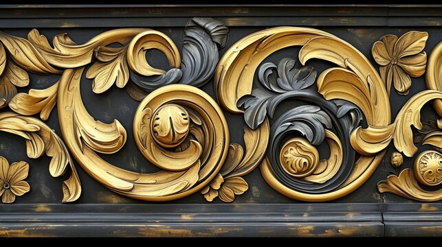 Gold and black floral pattern in Art Nouveau style. Decorative vintage