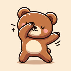 Bear dabbing pose cartoon illustration flat background
