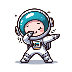 Astronaut dabbing pose cartoon illustration flat background