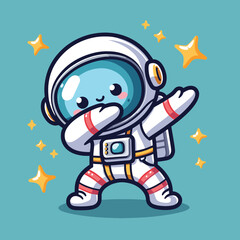 Astronaut dabbing pose cartoon illustration flat background