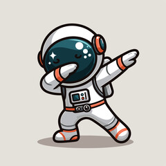 Astronaut dabbing pose cartoon illustration flat background